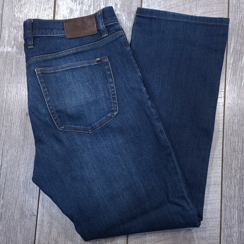 Travis Mathew Jeans Mens 34 Blue Dark Wash Straight Leg Stretch Denim